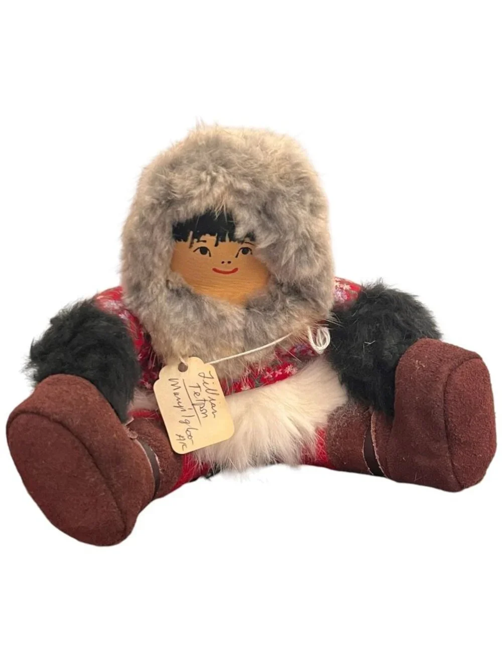 Authentic Native Handicraft From Alaska Inuit Doll Handpainted Fur-trimmed Parka